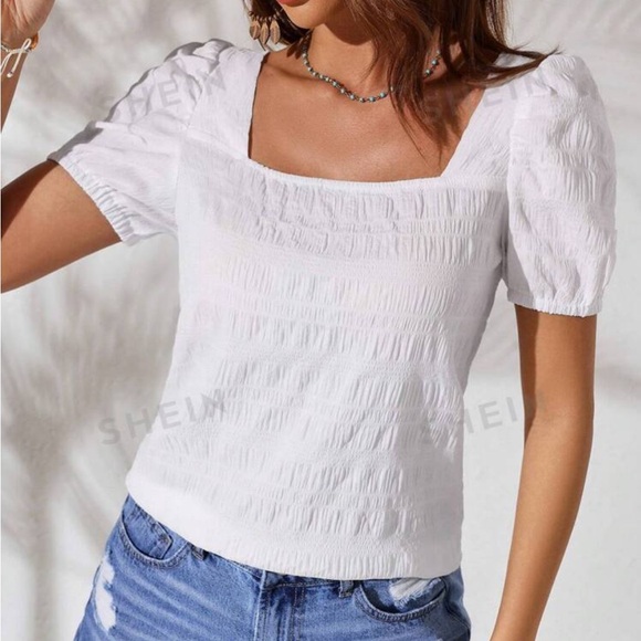 🆕 SHEIN VCAY Summer Holiday White Woven Shirt With Bow-Tie Back Detail - Picture 1 of 10